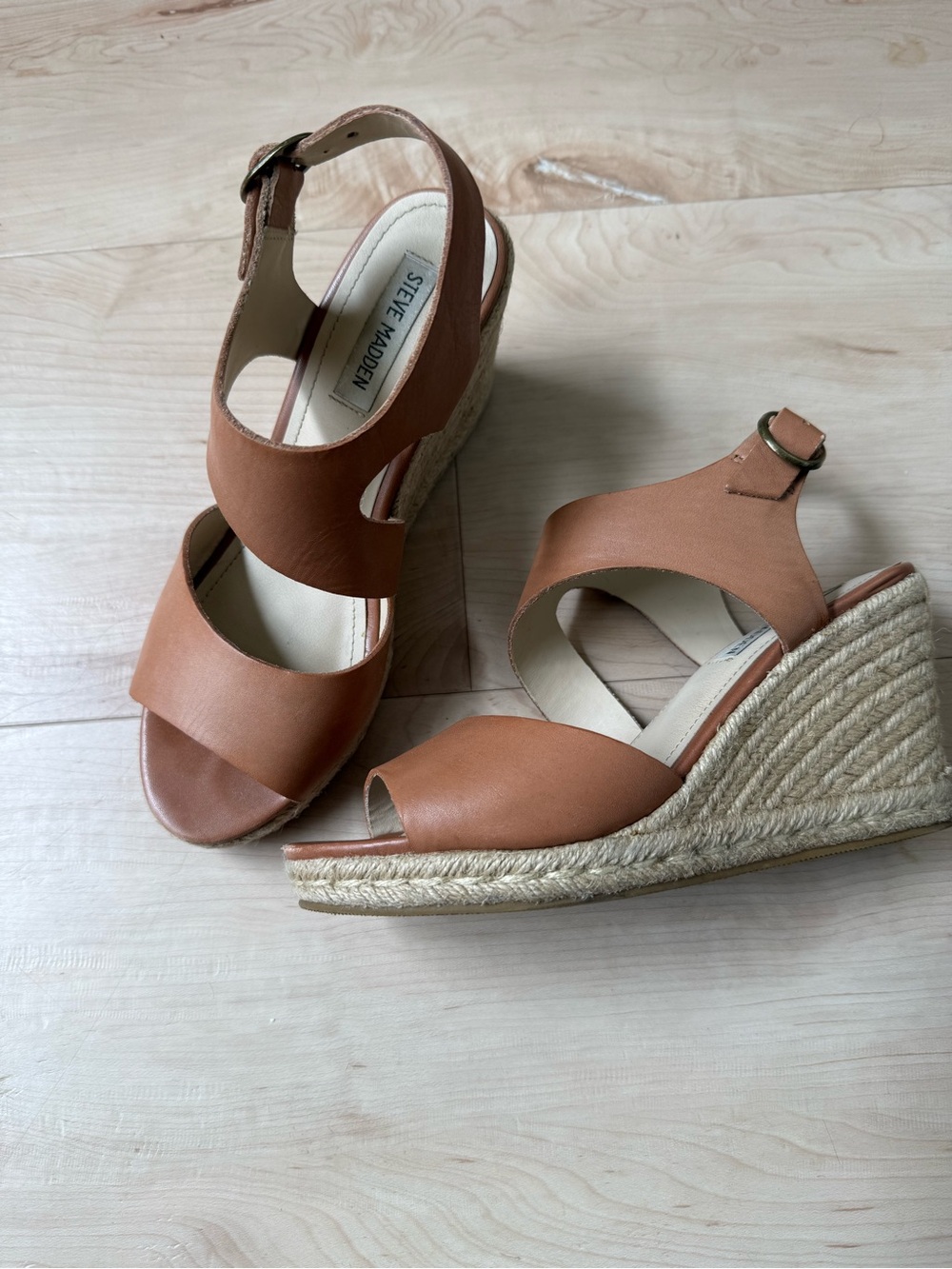 Steve Madden Tan Leather Espadrille Wedge Sandals